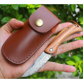 Damascus Steel Portable Outdoor EDC Olivewood Folding Knife for Tactical Survival and Camping OEM Customizable UD406546